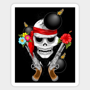 Pirate Skull, Ancient Guns, Flowers and Cannonballs Magnet